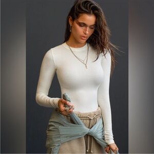 Joah Brown Cream Long Sleeve Ribbed Crew Top XS/S